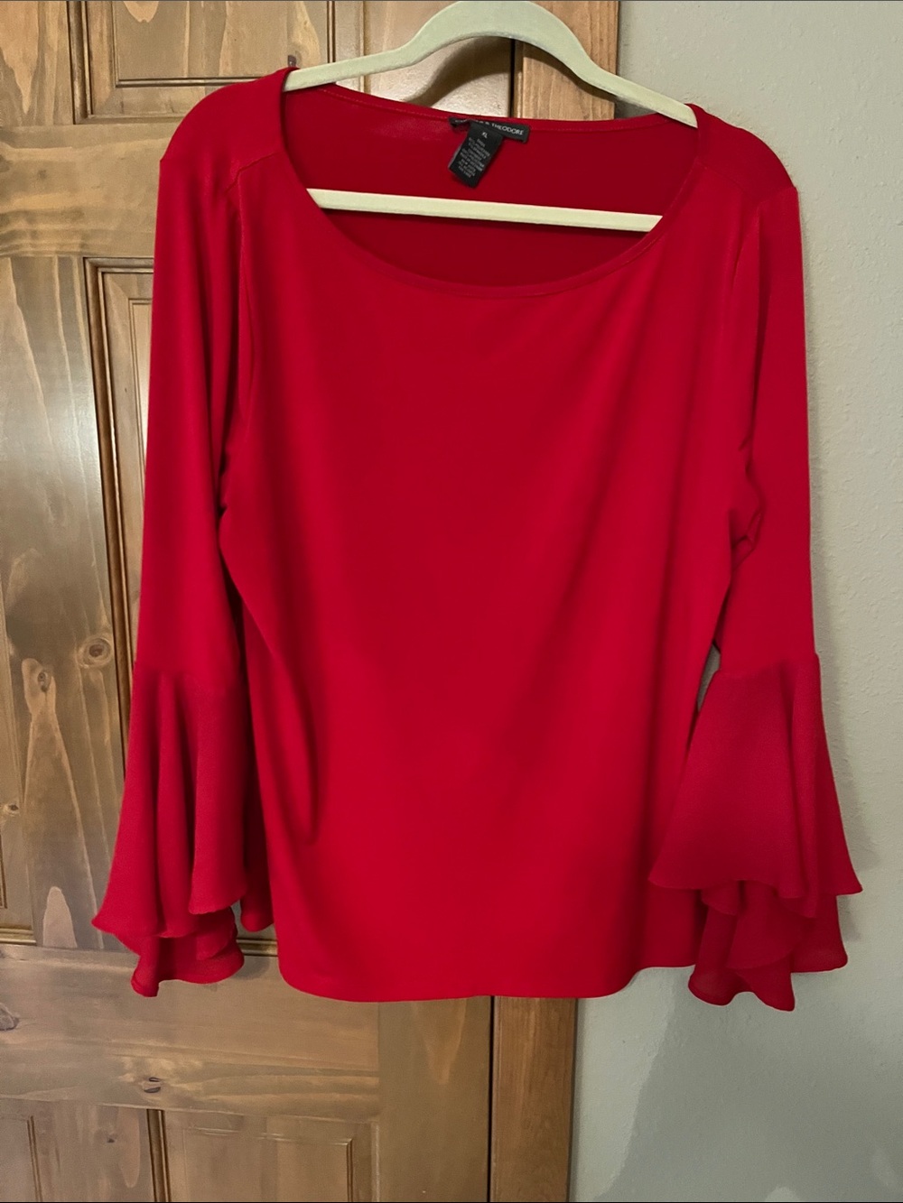 Chelsea & Theodore Red Ruffle-Sleeve Blouse